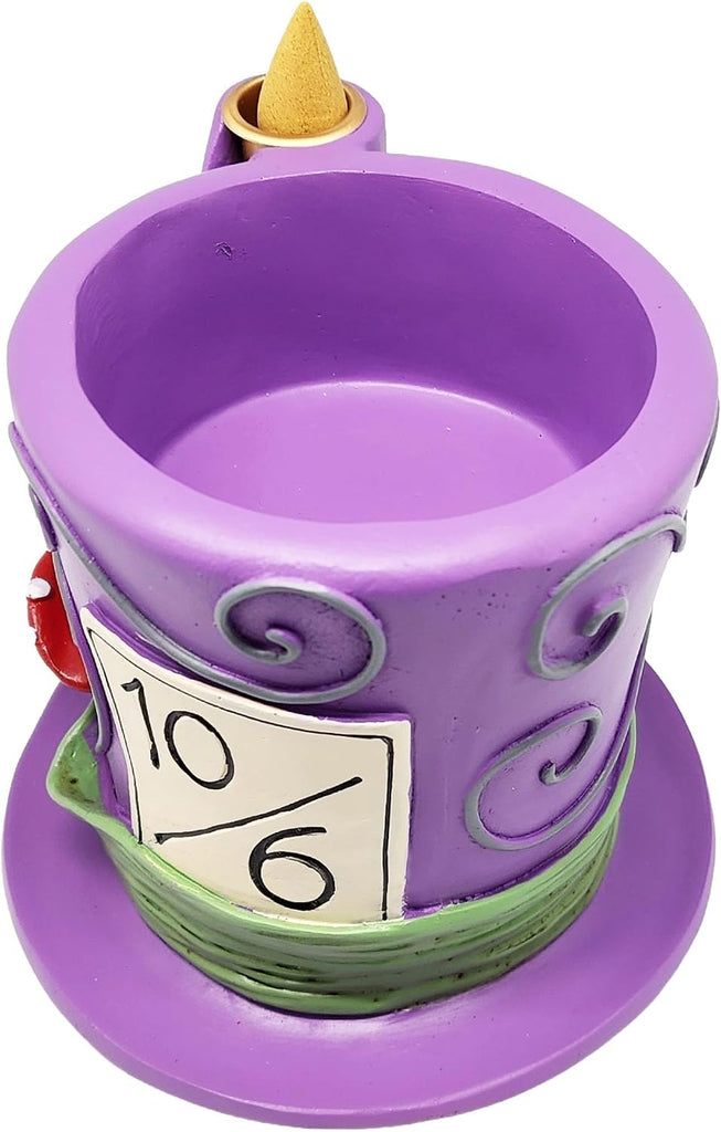 Wonderland Mad Hatter Backflow Incense Burner - 5 x 5 x 4 Inch Hand-Painted Cold Cast Resin Hat Burner with Top Tray