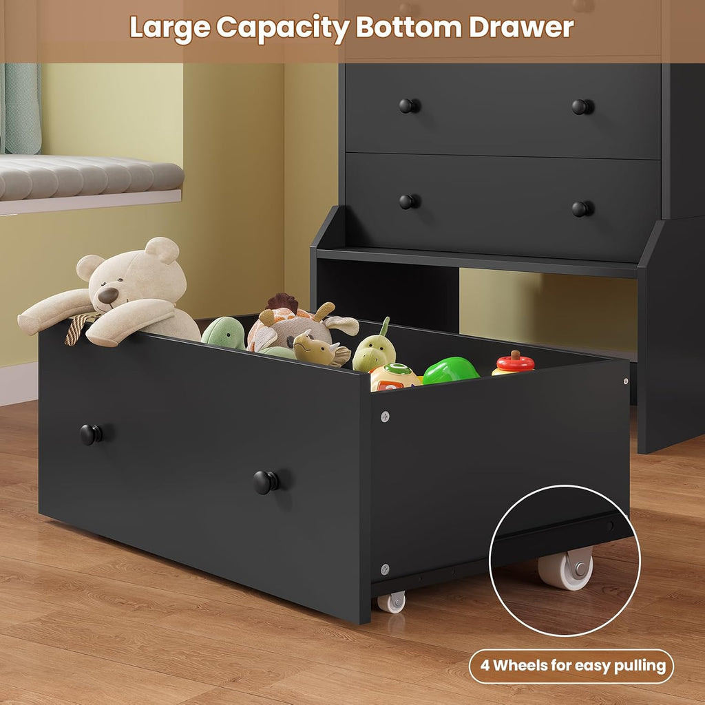 5 Drawer Tall Black Dresser | Chest of Drawers,Large Modern Vertical Dresser ,Closet
