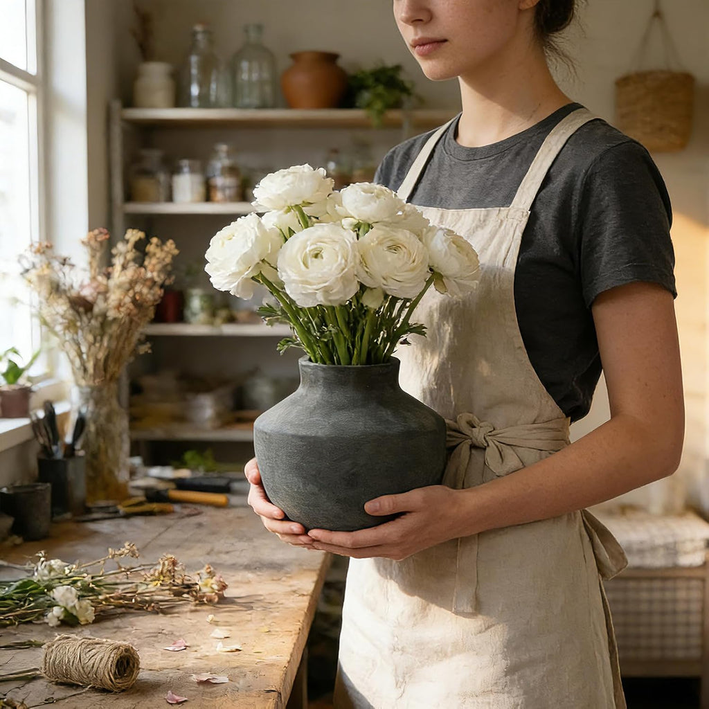 Ceramic Decorative Flower Vase, 5.5 Inch Pottery Farmhouse Boho Vase Rustic Vase