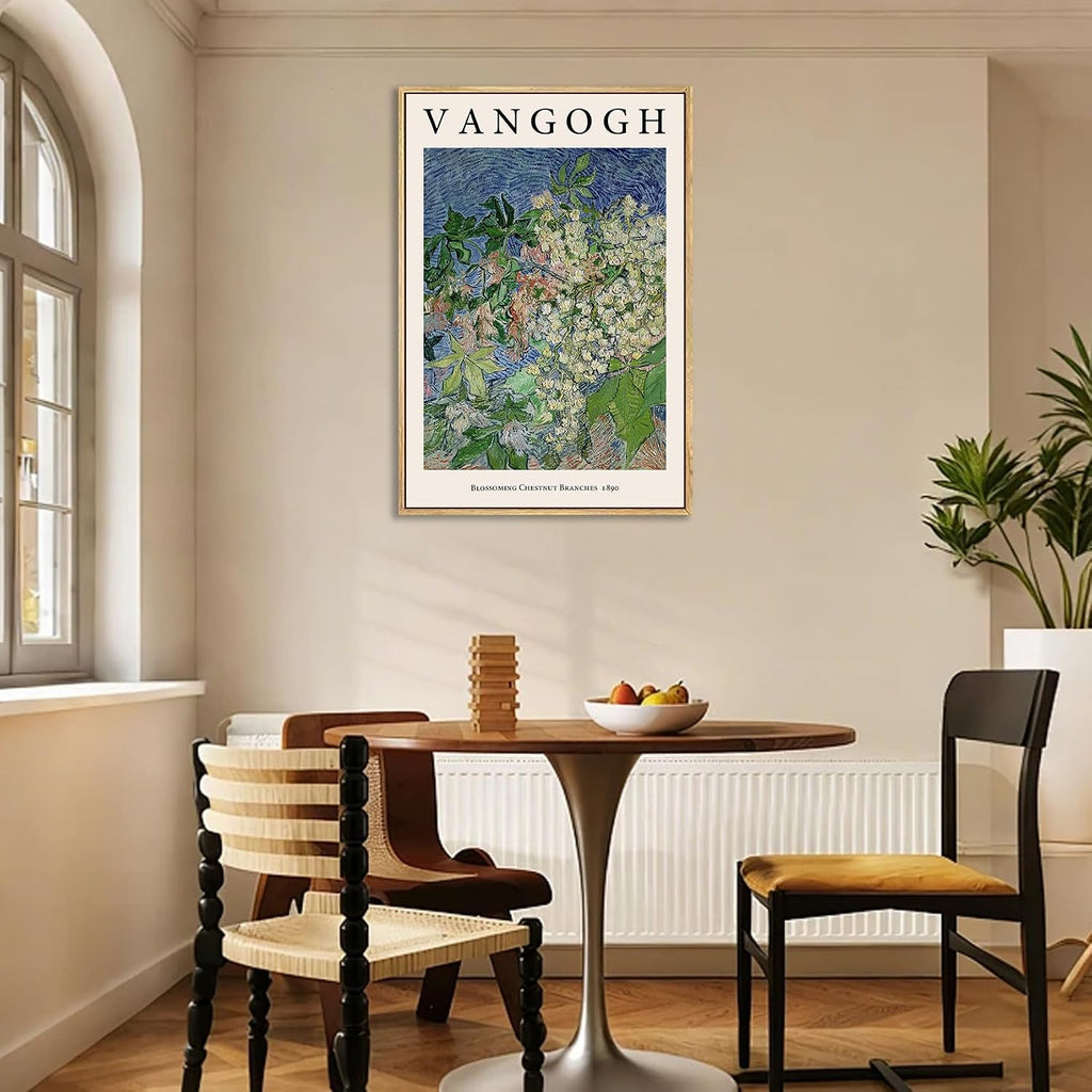 Van Gogh Framed canvas Wall Art,Blossoming Chestnut Branches Painting Picture Reproduction Room Decor,Famous Art