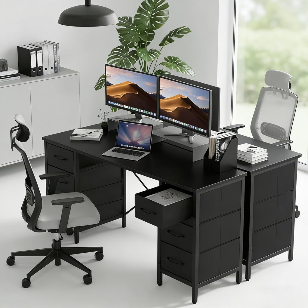 47 Inch Computer Desk with 8 Fabric Drawers, Office Gaming Desk with Storage