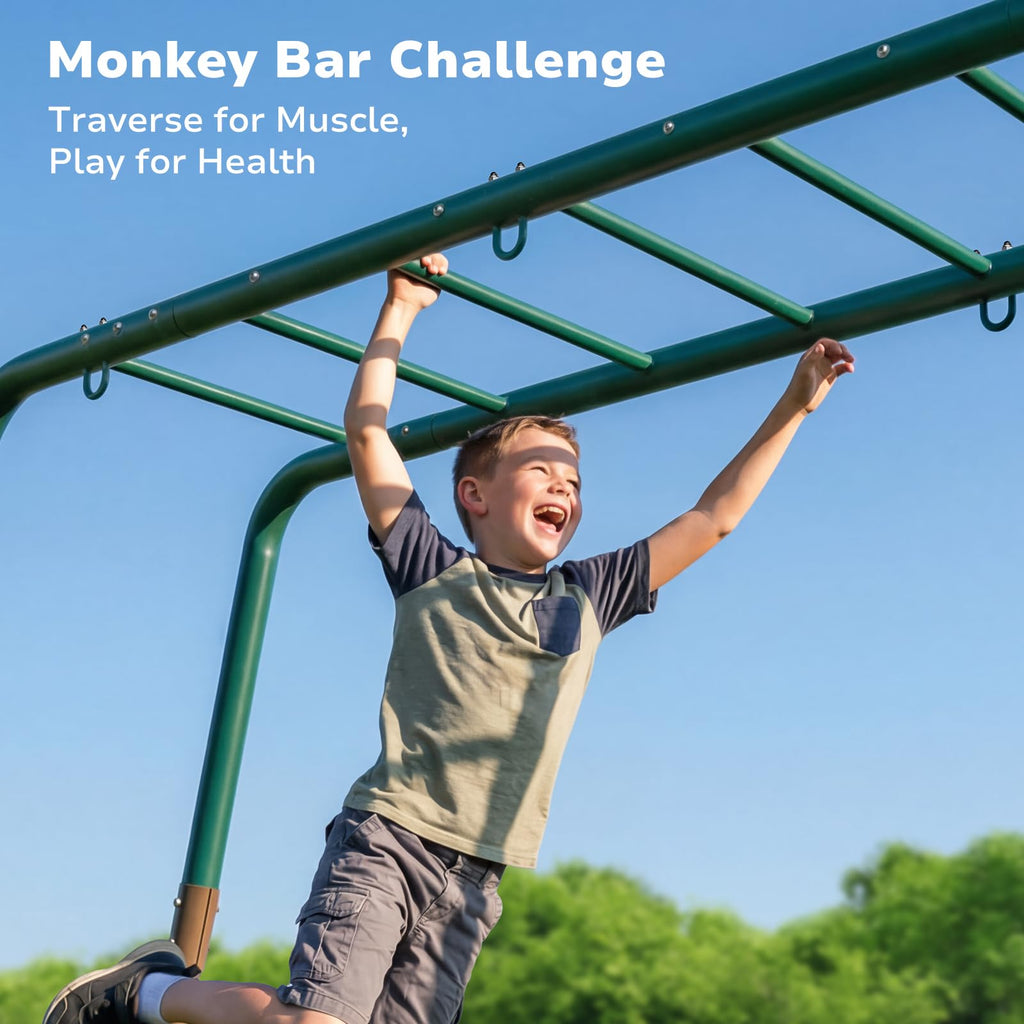 2 in 1 Swing Sets for Backyard with Monkey Bars