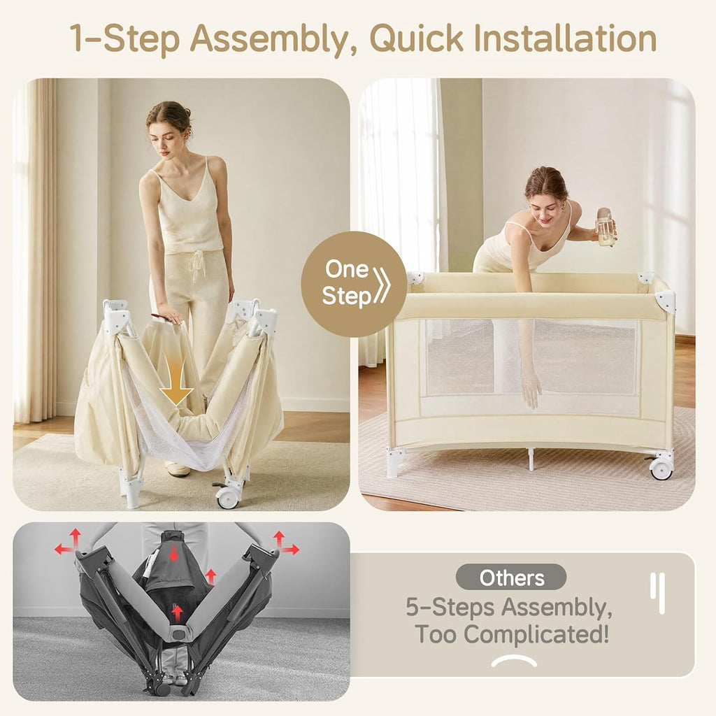 4 in 1 Baby Bassinet, Portable Bedside Crib Sleeper, Quickly Assembled Crib with Diaper Changer, Foldable Baby