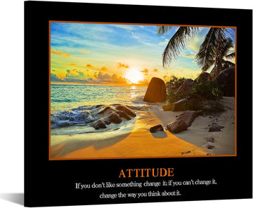 Motivational Self Positive Office Quotes Inspirational Attitude Poster Beach Sunset Seascape Picture Canvas Prints