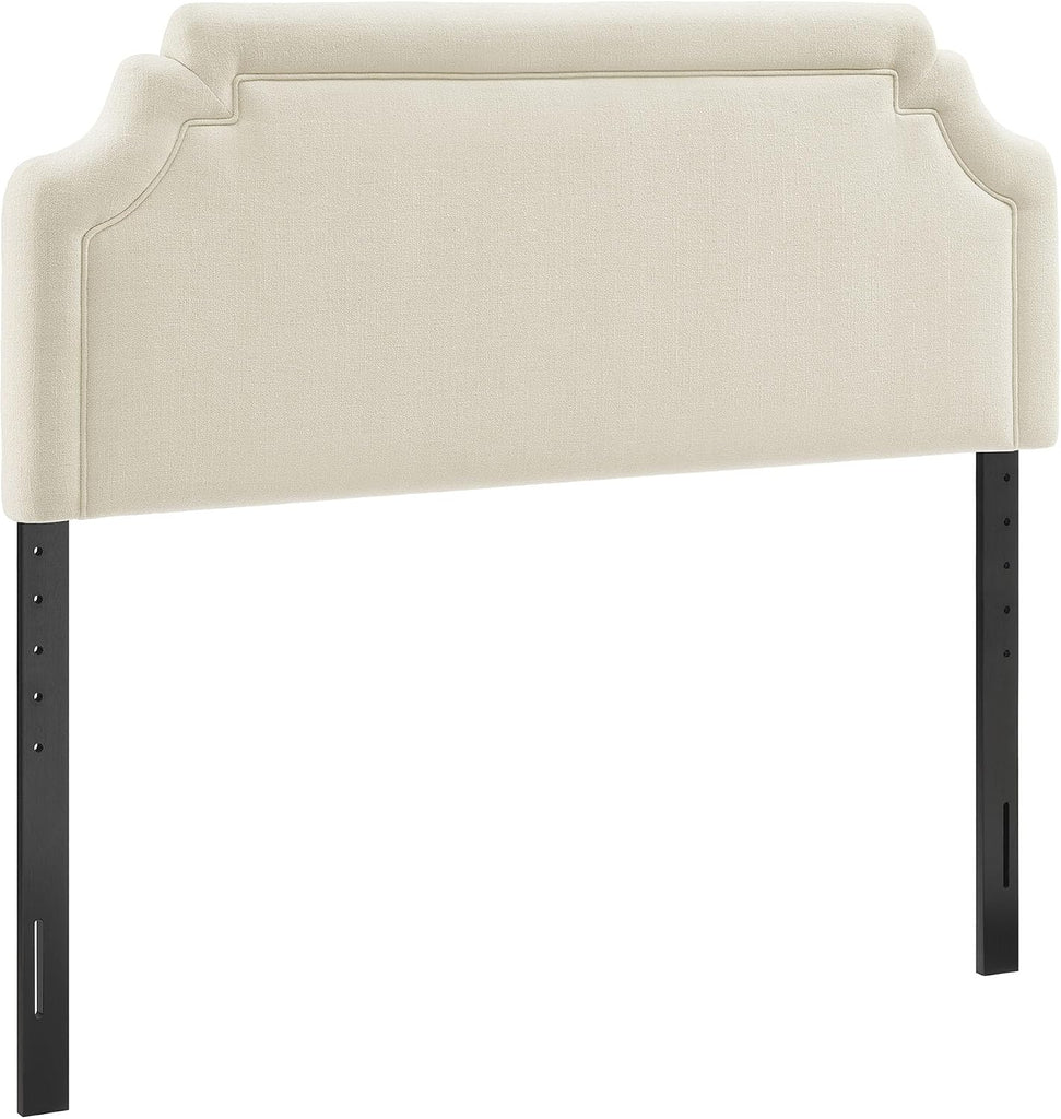 Queen Upholstered Fabric Headboard in Ecru - Padded Cushioned Headboard with Woven Heathered Upholstery and
