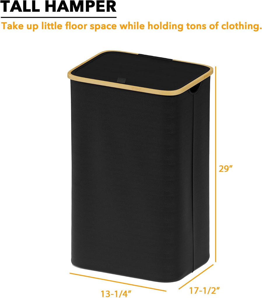 Laundry Hamper with Lid, 110L Large Tall Clothes Basket Bin with Bamboo Handles, Collapsible Laundry Hamper , Laundry
