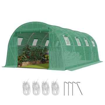20*10*7FT Walk-in Tunnel Greenhouse, Galvanized Steel, Green
