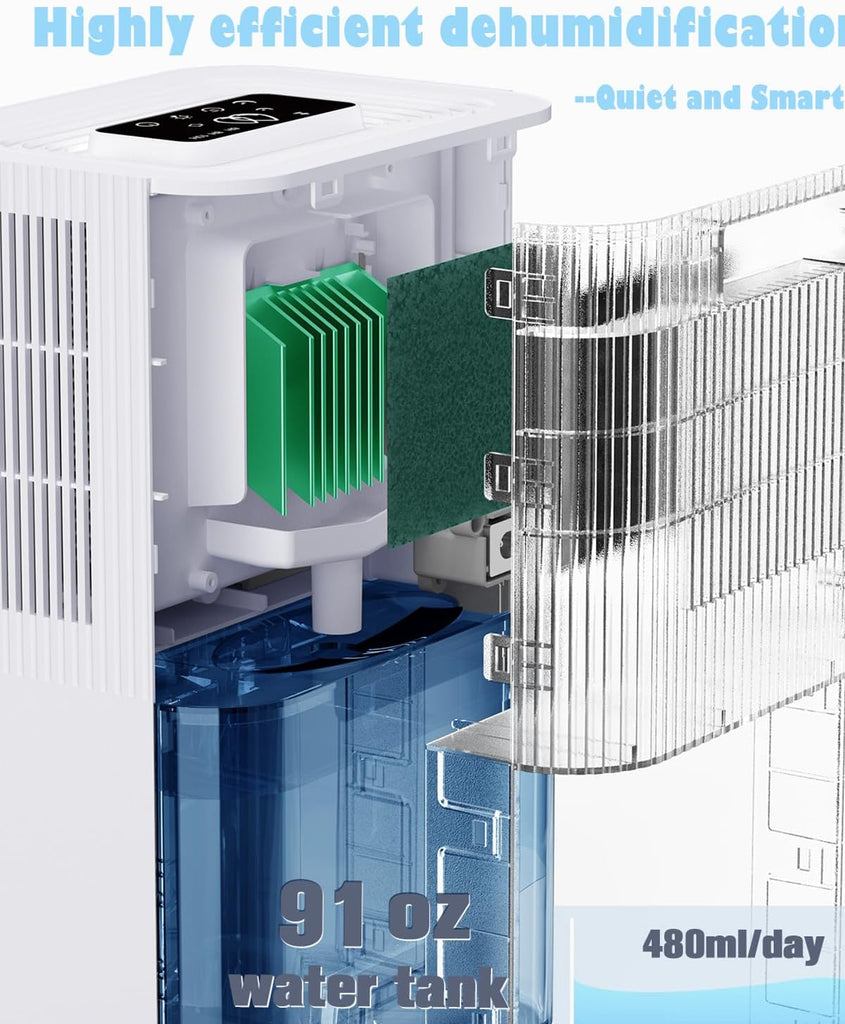 Portable Home Dehumidifier for Basements Bathroom Bedroom|91 OZ Tank|900 sq.ft Coverage|Quiet Smart Design with Auto