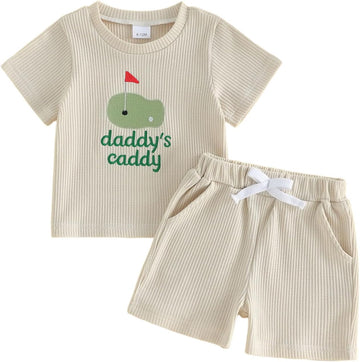 Summer Baby Boy Clothes 6 12 18 Golf Embroidery Waffle Outfit Short Sleeve Tshirt Toddler Shorts Set