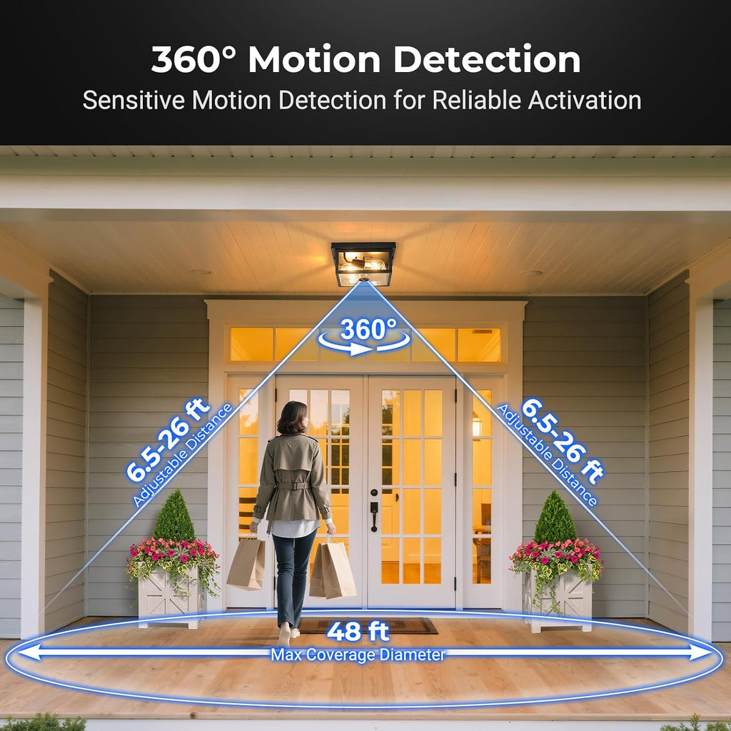 Motion Sensor Outdoor Ceiling Light with Remote Control