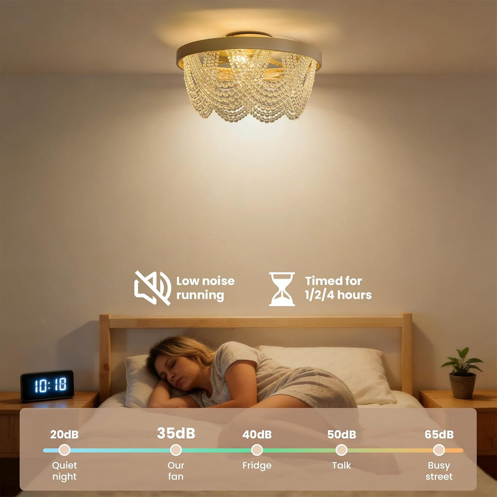 Crystal Caged Ceiling Fans with Lights Flush Mount, 20 inch Crystal Fandelier Ceiling Fan with Light and Remote