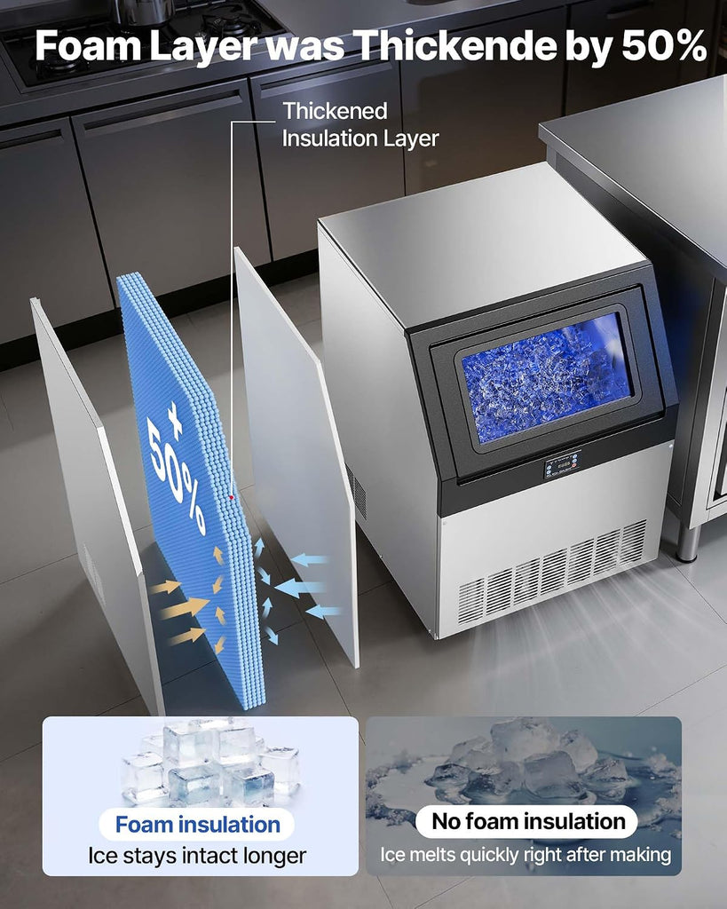Commercial Ice Maker Machine, 440 lbs/24h with 85 lbs Storage Capacity, Built-in/Freestanding/Under Counter
