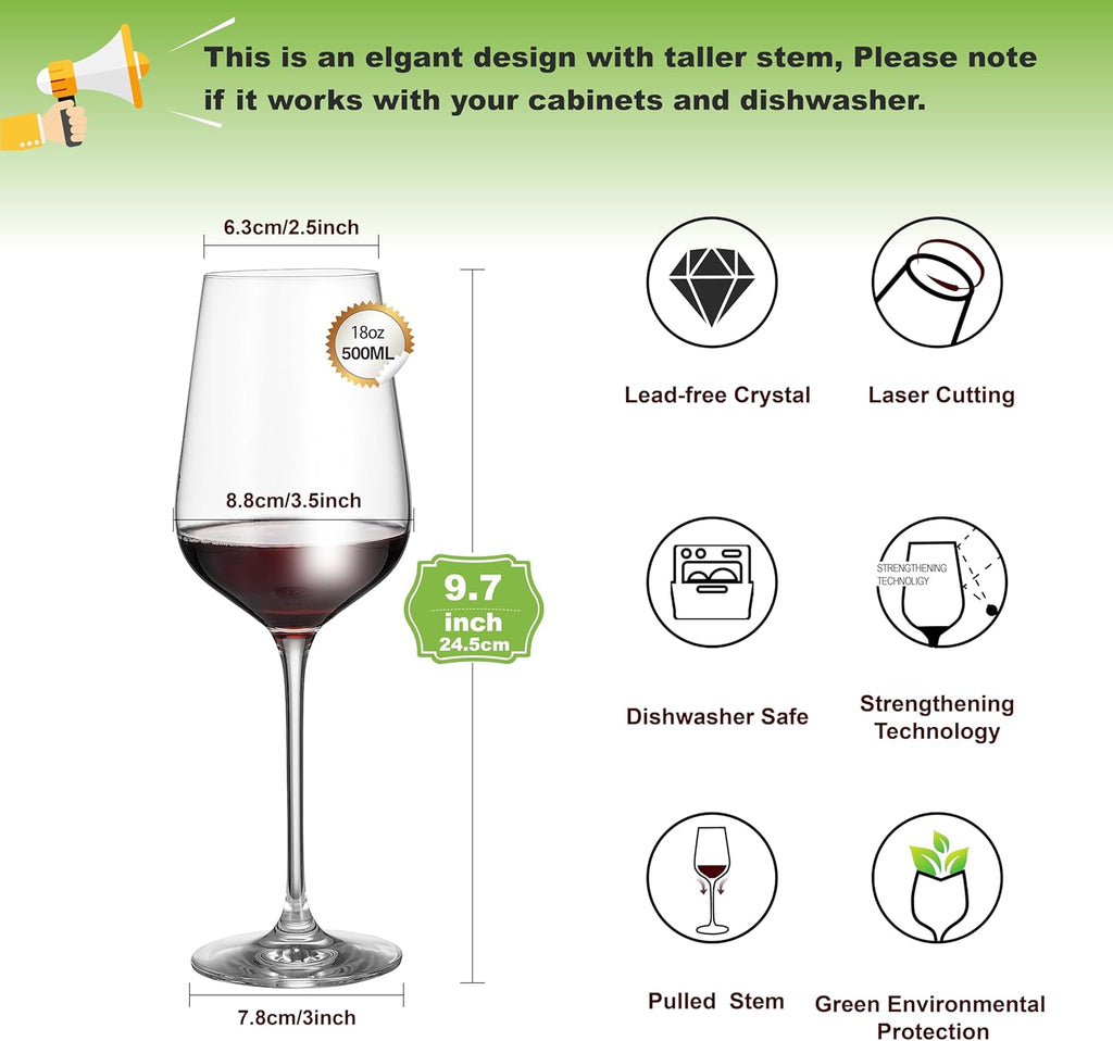 Wine Glasses Set of 6, Crystal Glass with Stem for Drinking Red/White/Cabernet Wine as Gifts Sets, Clear Lead-Free