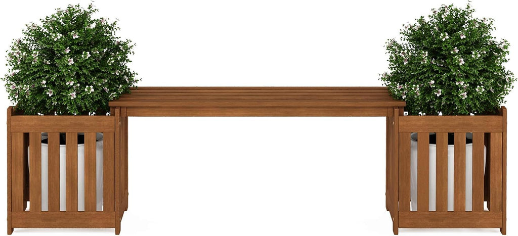 FG19455 Tioman Hardwood Outdoor Lifestyle Flowerbox with Bench, Natural