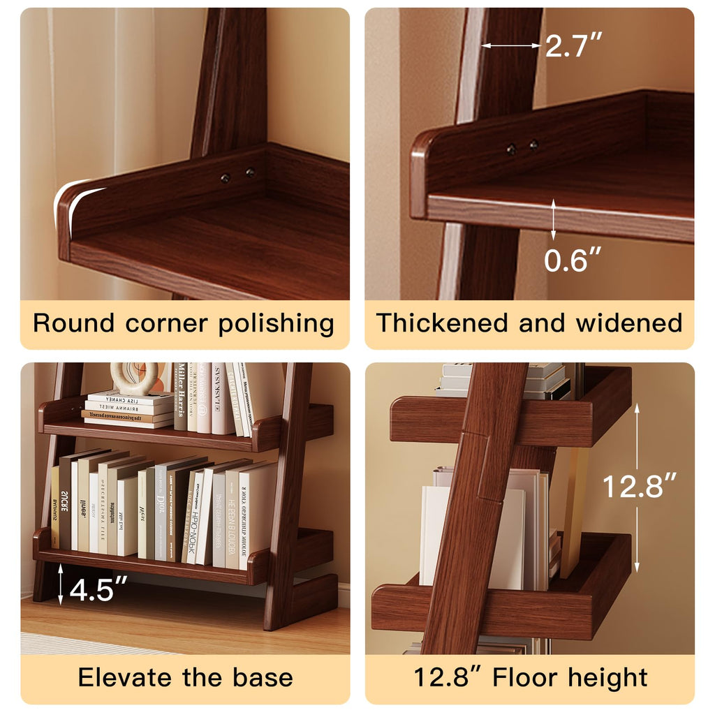 5 Tier Ladder Shelf, Ladder Bookshelf with Wood Frame