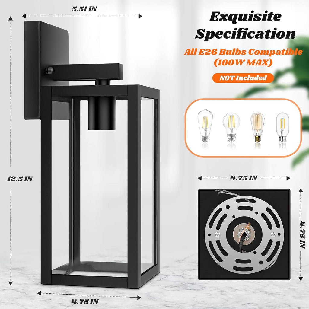 2-Pack Outdoor Light Fixtures Wall Mount, Waterproof Exterior Wall Lanterns with Clear Glass
