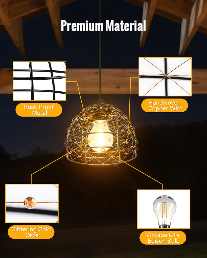 Solar Pendant Light Indoor Outdoor 4/6/8H Timer Set of 2 Remote