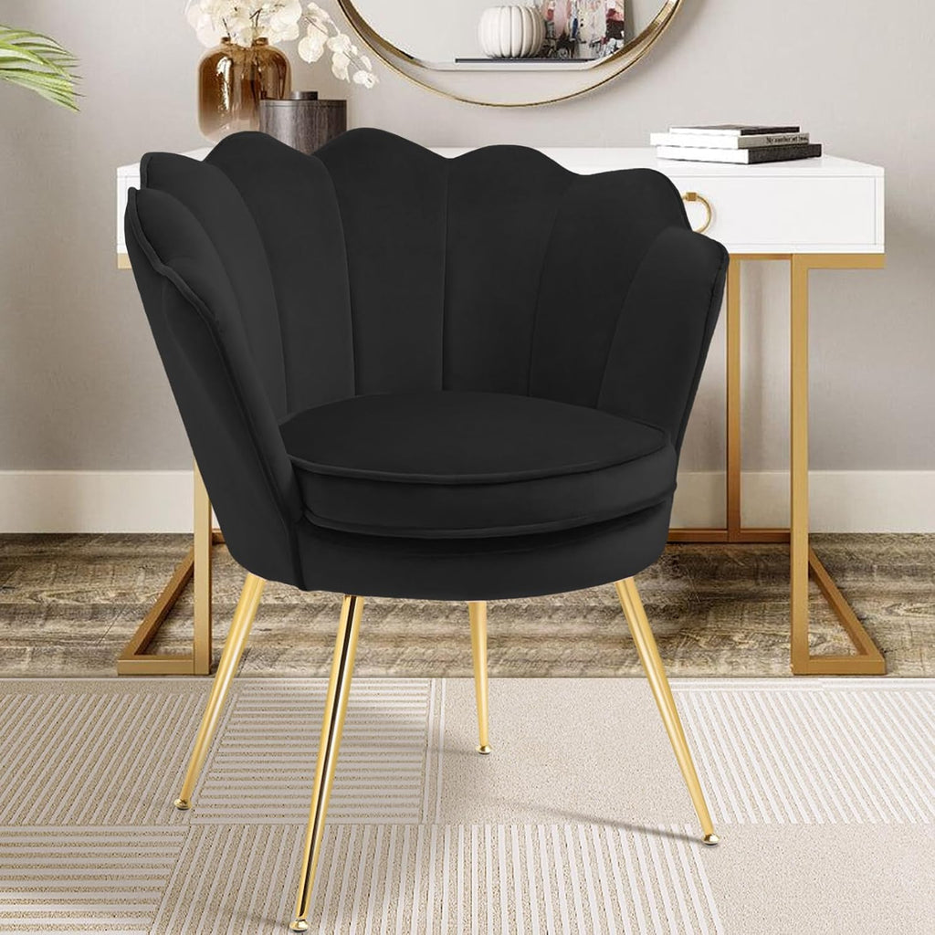 Accent Chairs Set of 2 , Velvet Upholstered Makeup Room Vanity Chair with Back, Golden Metal Legs Small Accent Side