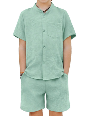 Toddler Boys Clothes Green Button Down Shirt and Shorts Set