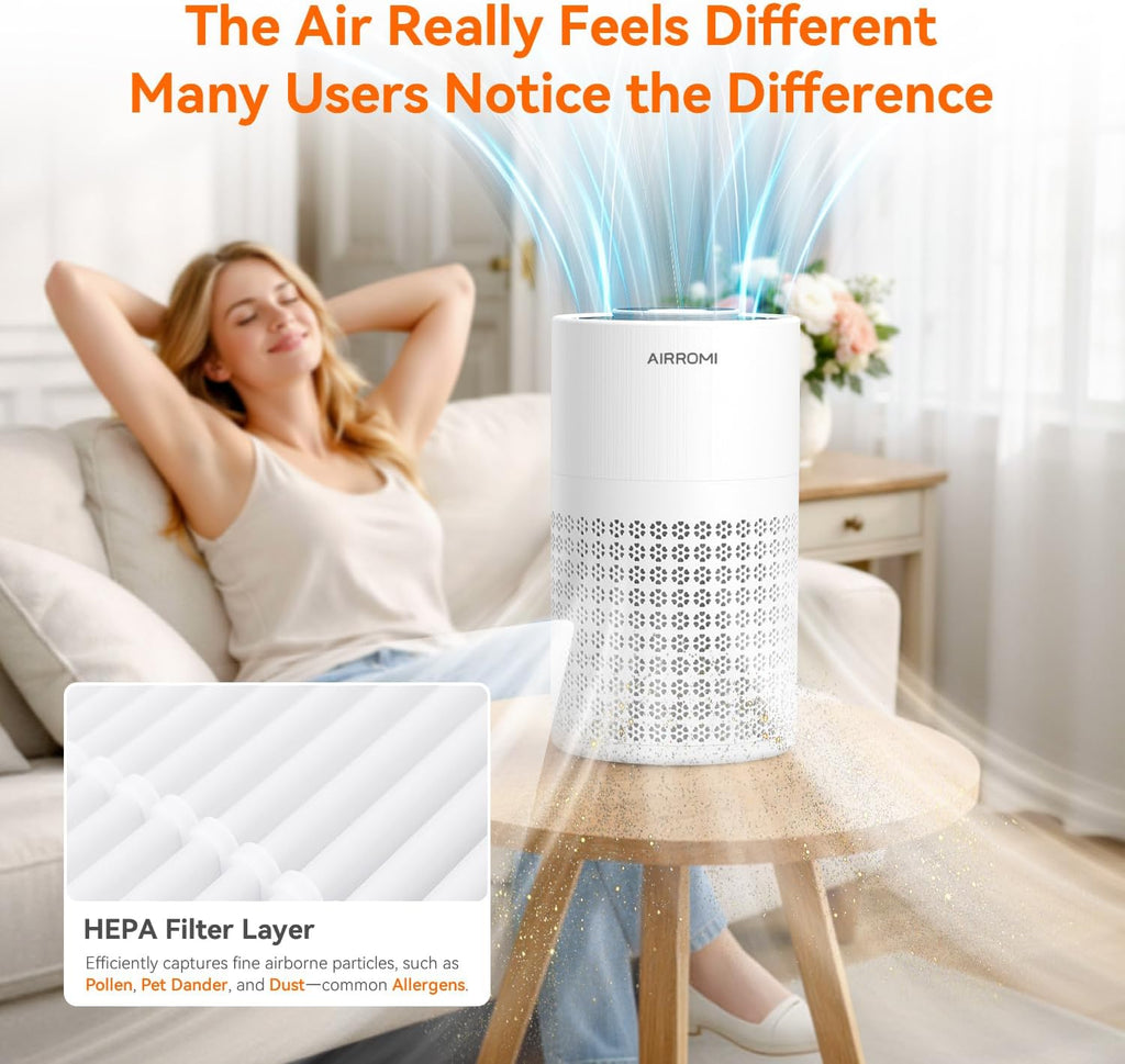 Air Purifier for Bedroom with HEPA 3-in-1 Filter, Pet Air Purifier for Home Cat Pee Smell, Covers Up