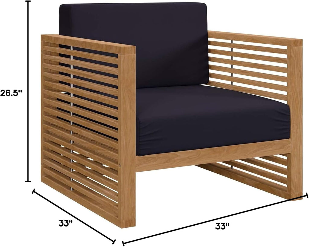 Carlsbad Outdoor Patio Teak Wood Armchair in Natural Navy