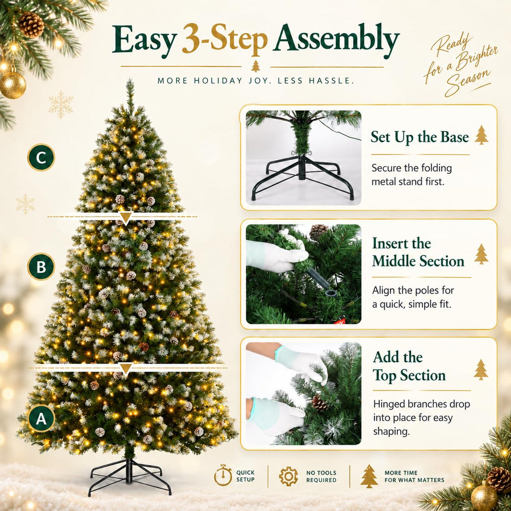 Prelit Christmas Tree 6ft with Partially Flocked Branches