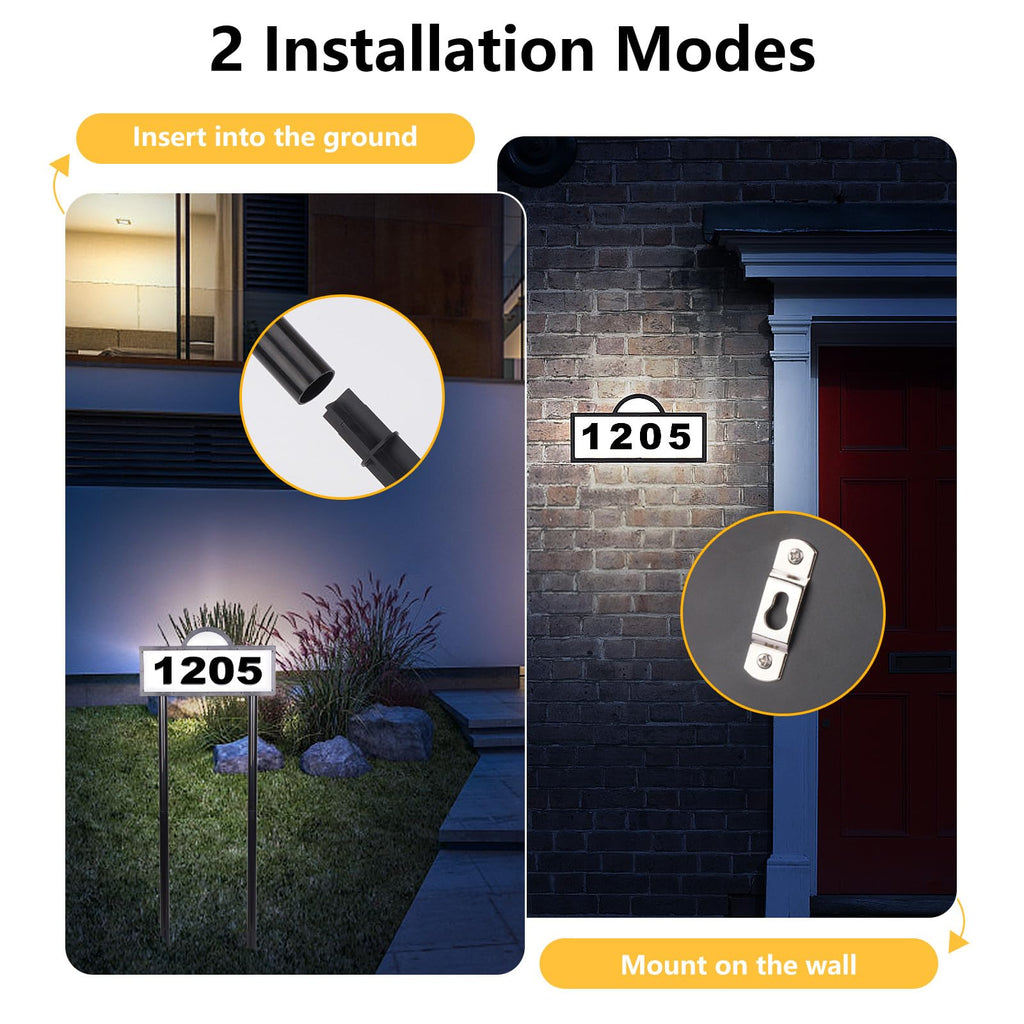 Solar House Numbers Address Sign, IP65 Waterproof Solar Address Plaque for Outside, 3200K Warm & 6500k Cold LED