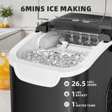 Countertop Ice Maker Machine, 8 Cubes in 6 Mins, 26.5 lbs/Day, Self-Cleaning, 2 Sizes, Ultra-Quiet