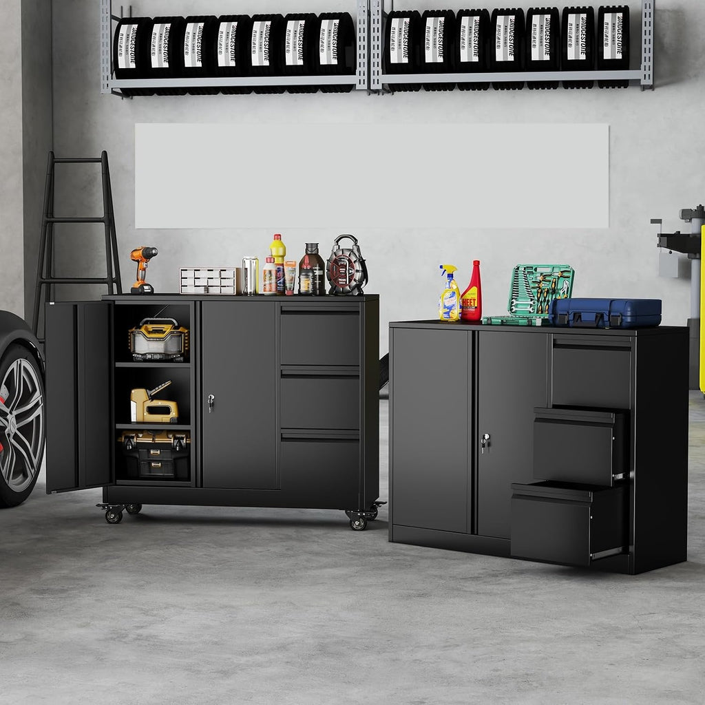 3 Drawer File Cabinet, Office Mobile Filing Cabinet, Printer Stand | All-in-One Office Storage, 3 Storage Drawers, 2