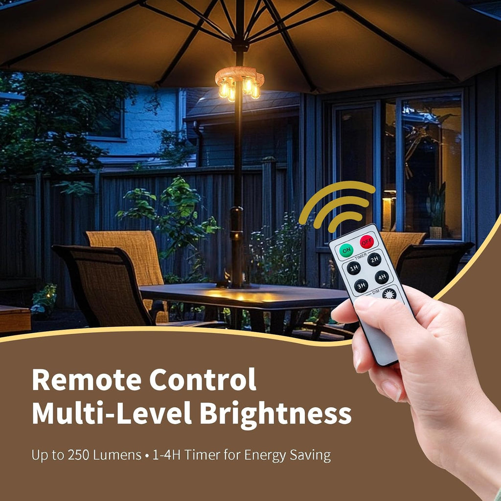 Wood Grain Patio Umbrella Light with Remote Control