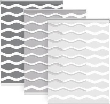 No Drill Cordless Zebra Blinds, 24" W x 72" H, Stone Grey