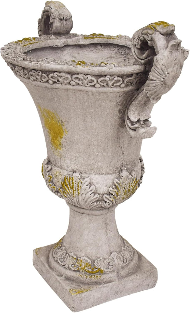 Jorine Patio Planter, Light Concrete Planter, Mid-Centry Gadern Urn, Floral Relif Design Plant Pot, Large Garden Pot