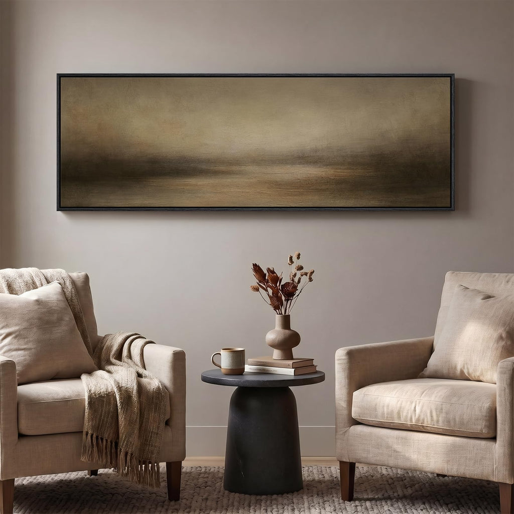 Large Framed Horizontal Abstract Landscape Wall Art, 60x20
