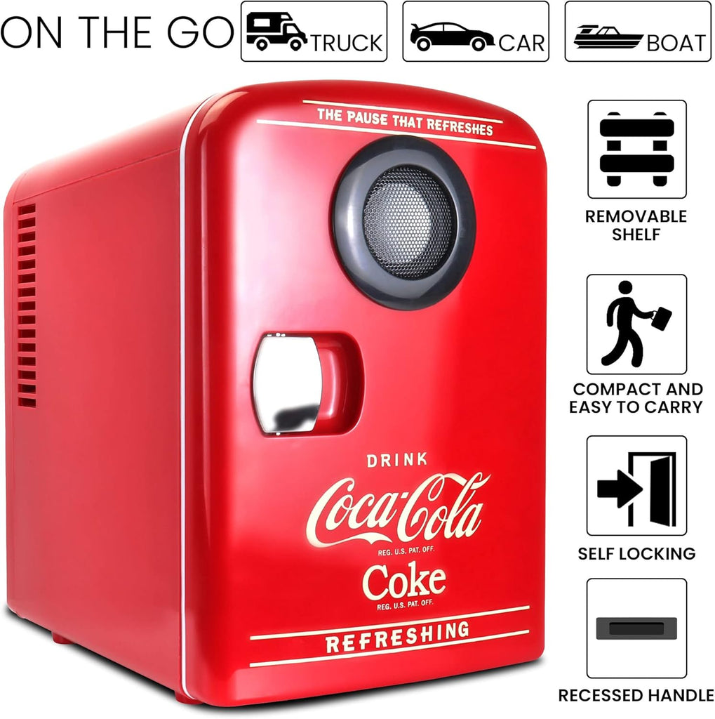 Mini Fridge Bluetooth - Portable Small Cooler for Bedroom Office Makeup Compact Beverage Chiller for Drink Soda Wine