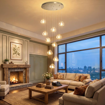 Glam Chandelier with LED Dimmable Bulbs Bubble Crystal Balls Glam Chandeliers High Ceiling Pendants Light Fixtures