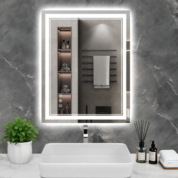 32x24 Inch LED Bathroom Mirror with Lights, 3 Colors Dimmable LED Vanity Mirror, Front and Back Lit, Anti-Fog, Memory