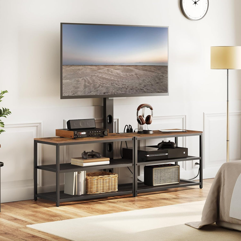 59" TV Stand with Mount and 4 Power Outlets, Entertainment Center Media Console, Swivel TV Stand Mount up to 75 inch