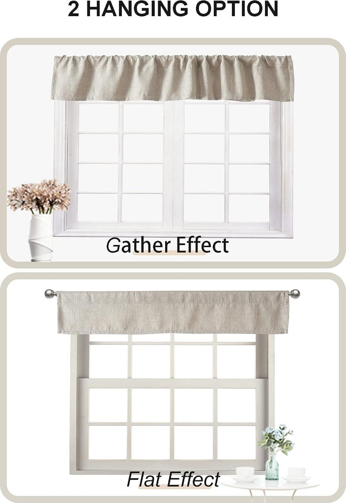 2 PC Valance for Window,Kitchen Window Valances Light Blocking,Burlap Linen Textured