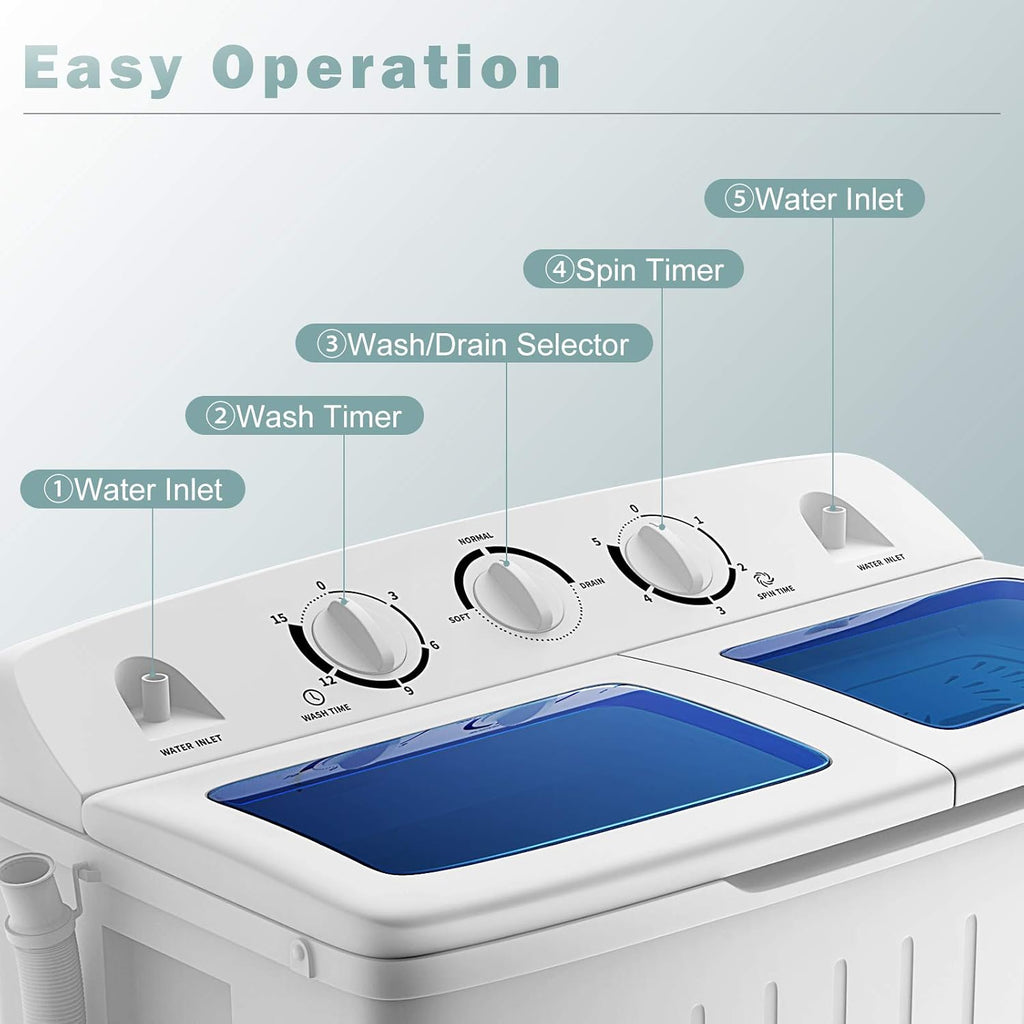 Portable Washing Machine, Twin Tub 20 Lbs Capacity, Compact Laundry Washer(12 Lbs) and Spinner(8 Lbs), Durable Design
