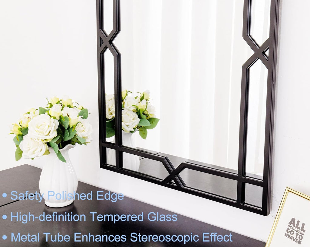 Large Living Room Mirror for Decor, 28" x 40" Rectangle Bathroom Mirror with Matte Black Metal Pipe Frame, Modern Wall