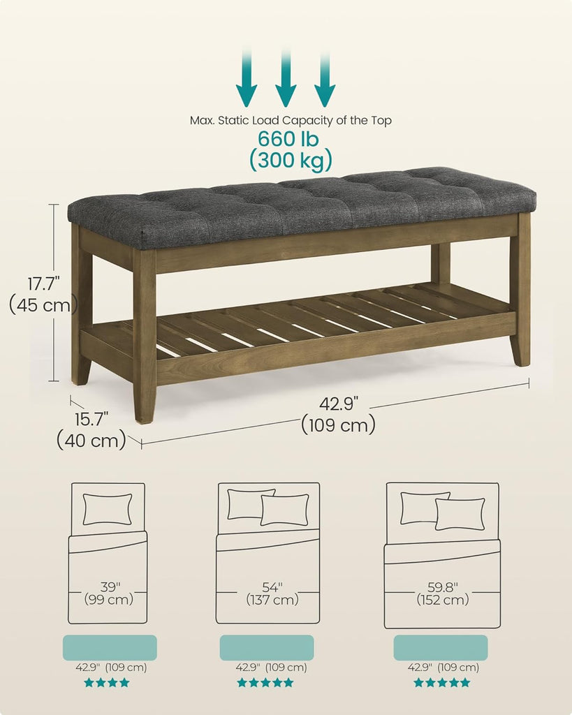 Entryway Storage Bench with Solid Wood Frame, Console Table with Storage, Sofa Table, Ottoman with Tufted Cushion
