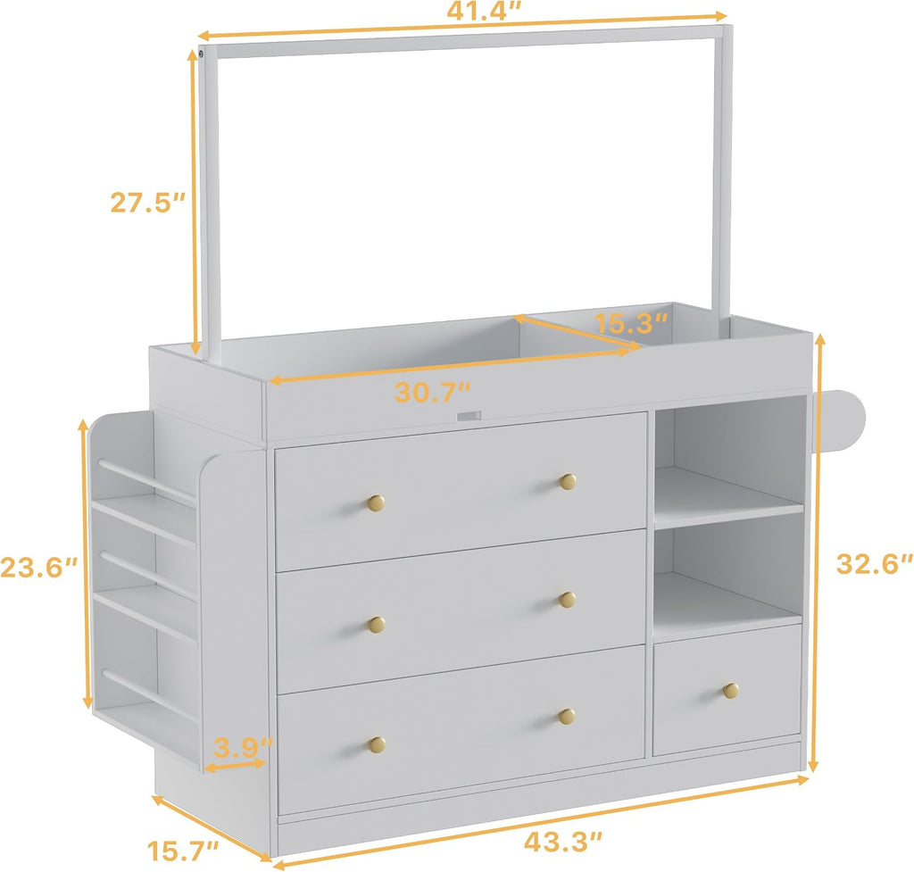 Modern Changing Table Dresser,Baby Dressing Table with 4 Drawers and Storage Shelves,Multi-Functional Baby Changing