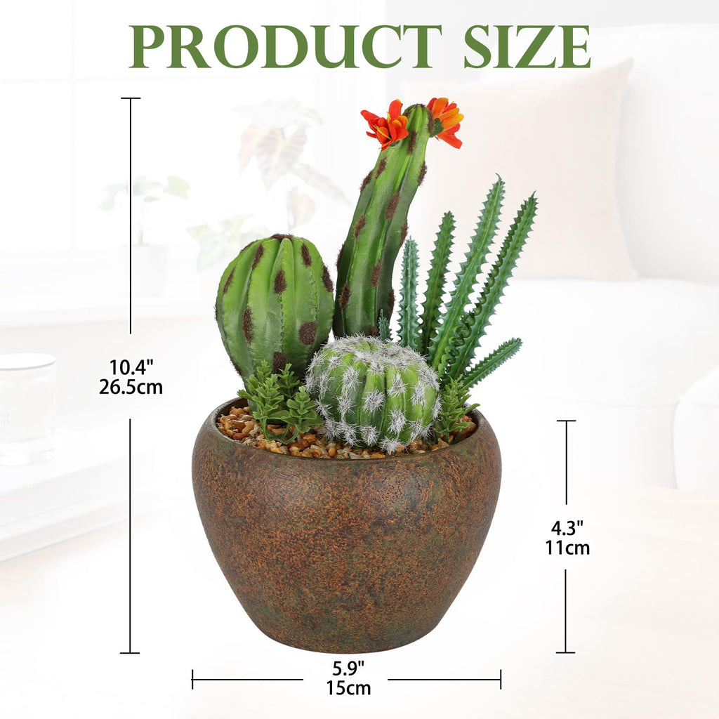 Assorted Artificial Cactus Plants Indoor - 5.9" Small Faux Succulent Cacti Plants in Pots Mini Fake Flowering Cactus