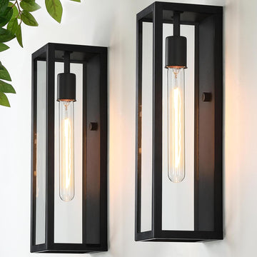 Large Outdoor Wall Lights Exterior 2-Pack, 16'' Waterproof Front Porch Lights Outdoor Wall Sconces, Matte Black Exterior Light Fixtures Lantern for House Garage, Bulb Not Included