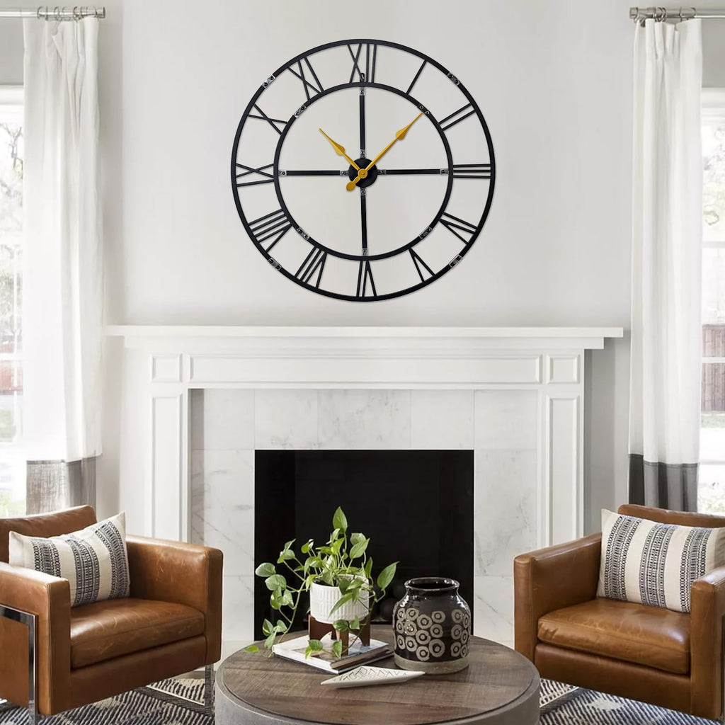 32 Inch Large Silent Wall Clock, Easy Assembly Roman Numeral Black