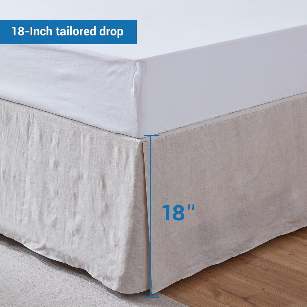 Premium Linen Bed Skirt Basic Style 18 inch Tailored Drop Dust Proof Easy Fit Breathable (18'' Basic-Linen, Twin)