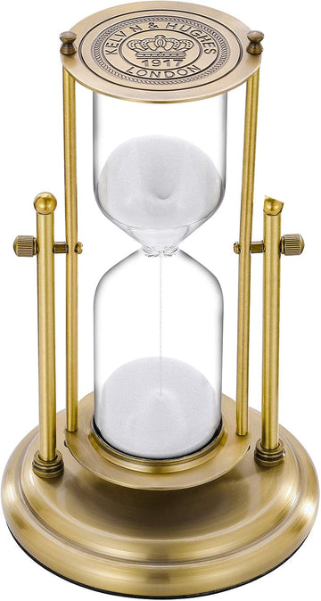 Antique 60 Minute Hourglass, 360° Revolving Sand Timer, Large Brass Sand Clock, White Sand Watch, Vintage Reloj De