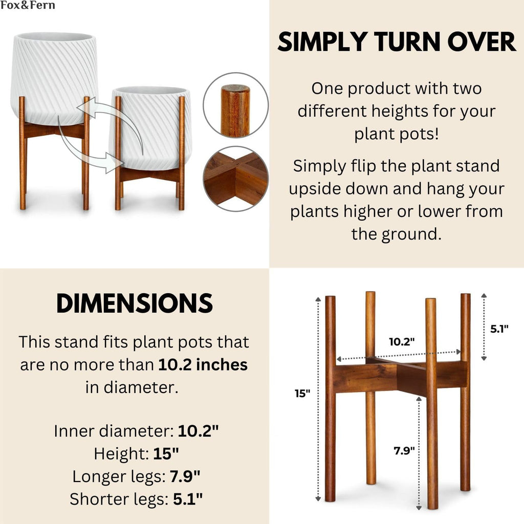 Mid Century Plant Stands for Indoor Planters, Acacia, 10 Inch | Plug In Design, Holds 175 lbs, Two High Options