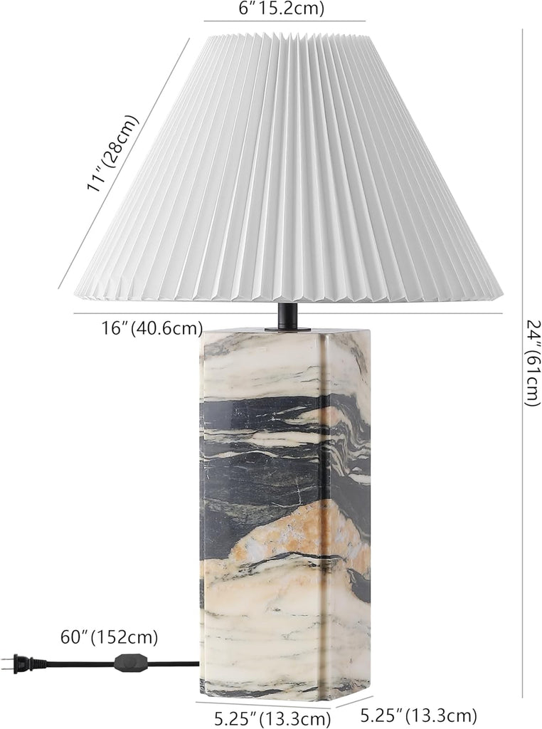Mackenzie Light Brown/Black Marble Square 25-inch Table Lamp Living Room Home Office Desk Nightstand (LED Bulb Included)