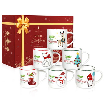 Christmas Coffee Mugs Set of 6, 14oz Hot Chocolate Mugs, Cocoa Ceramic Mug, Perfect for Holiday Gifts
